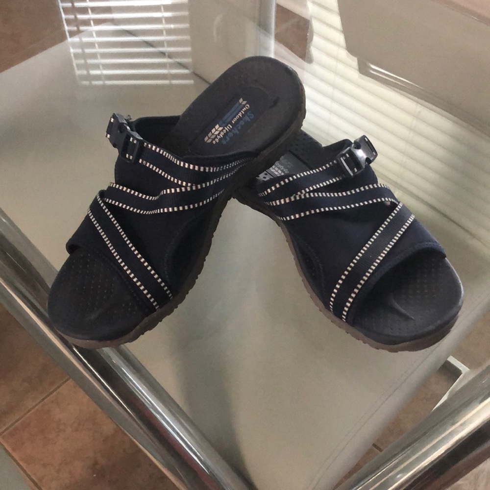Skechers Womens 8 Reggae Adventure Outdoor Lifestyle Navy Sandals Slides 56196S